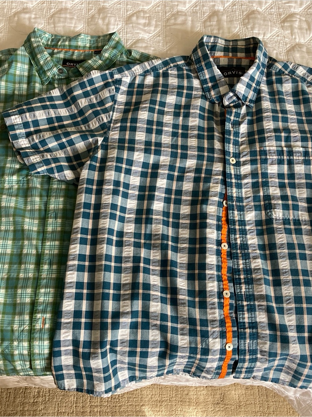 2 Orvis Men’s Short Sleeve Plaid Shirt - xxl Blue & green